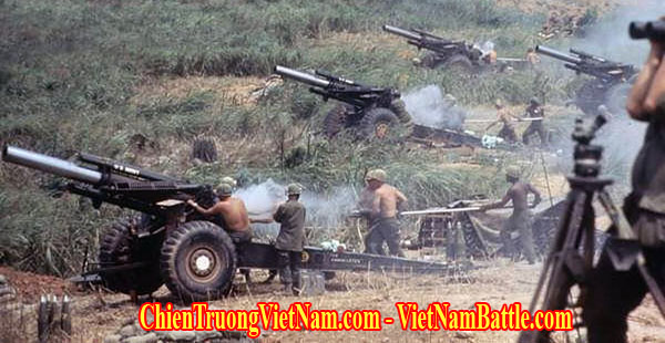 Pháo M102 105mm của quân đội Mỹ trong trận Khe Sanh trong chiến tranh Việt Nam - US M102 105mm howitzer in Vietnam war